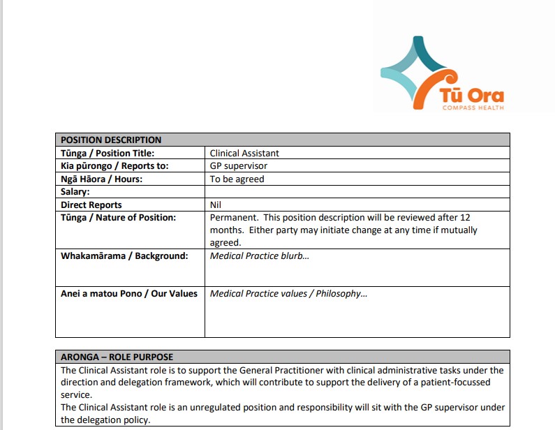 Clinical Assistant Position Description Health Care Home